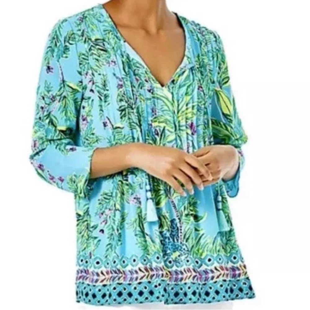 NWT Lilly Pulitzer Marlina Lileeze Tunic Top Porto Blue Bamboo Forest XL